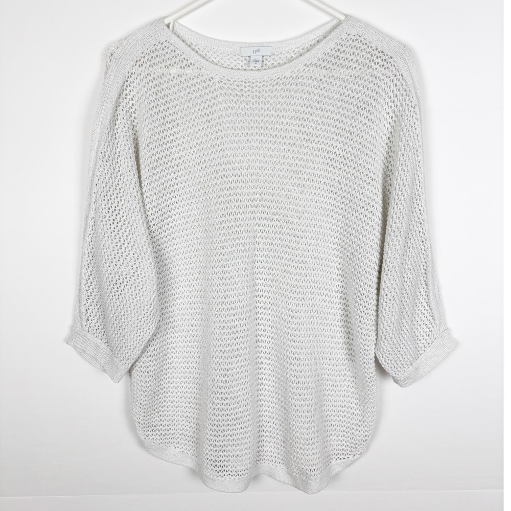 J.Jill Sweater Size Medium Open Knit Off White Dolman 3/4 Sleeve
